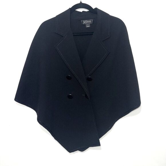 St John 100% Wool Cropped Doubled Breasted Cape - Black M - Picture 1 of 5